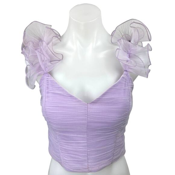 Zara Purple Sleeveless Ruffle Draped Tulle V-neck Corset Crop Tank Top Size S - Picture 1 of 5